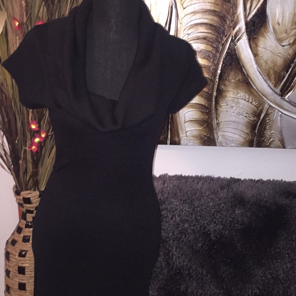 Black cowl neck sweater dress